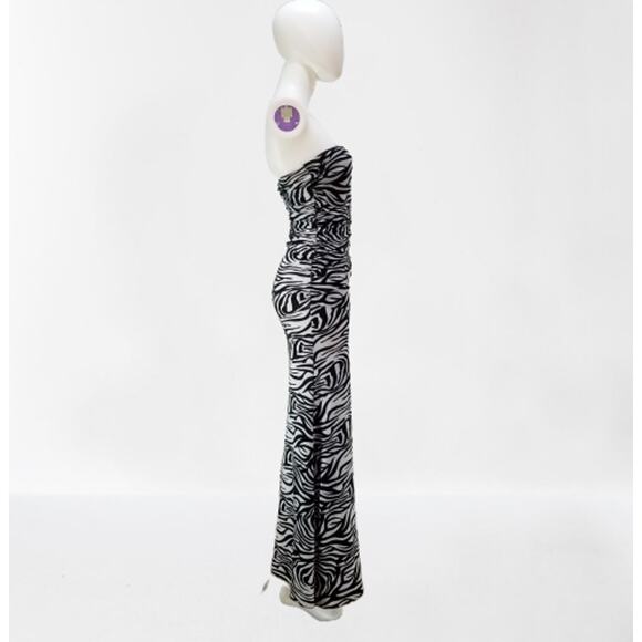 Women's Zebra Print Super Sexy Fit Bodycon Full Length Maxi Dress, Size: S, New - Picture 4 of 9